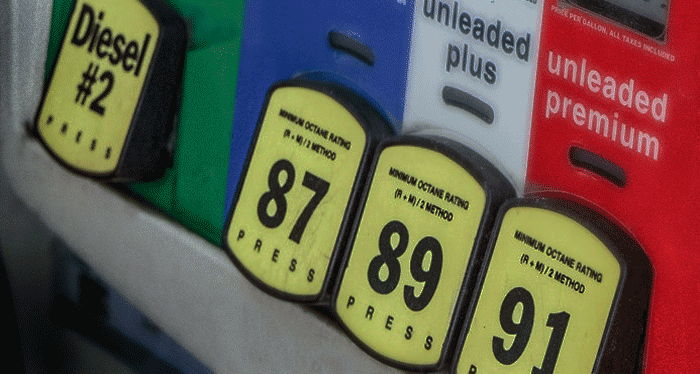 Grades of fuel available at a fuel pump